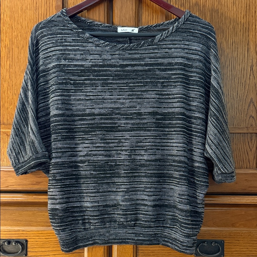 Edge Space-Dye Marled Dolman Batwing Sleeve Knit Top Button Back Boutique Layer